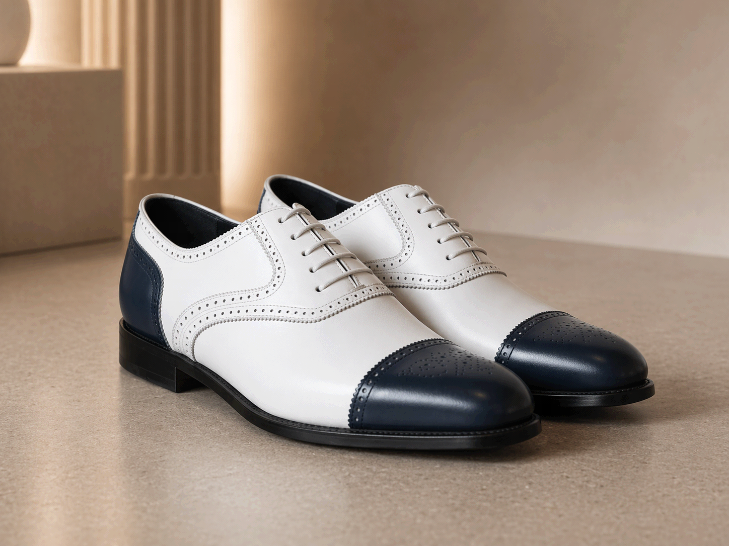Men’s Navy Blue and White Spectator Shoes – Handmade Two Tone Oxfords