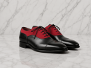 Men's Two-Tone Oxford Shoes - Black Leather & Red Suede Cap Toe Formal Dress Shoes