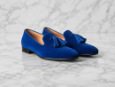 Elegant Men's Blue Velvet Slip-On Loafers with Decorative Tassels