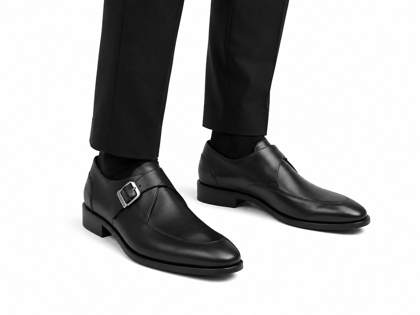 Men’s Black Single Monk Strap Dress Shoes – Luxury Leather Formal Shoes