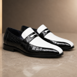 Men’s Black & White Loafers – Handmade Two Tone Dress Shoes