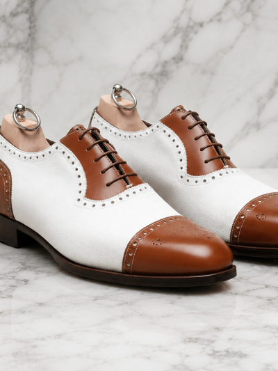 Handmade Men’s Brown & White Spectator Shoes – Luxury Two Tone Formal Oxfords