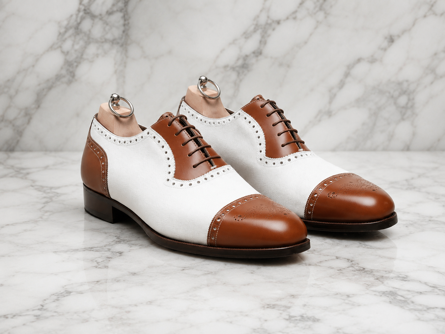 Handmade Men’s Brown & White Spectator Shoes – Luxury Two Tone Formal Oxfords