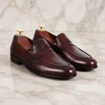 Men’s Burgundy Leather Penny Loafers – Handmade Luxury Slip Ons