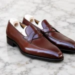 Men’s Brown Leather Penny Loafers – Handmade Luxury Dress Shoes