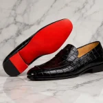 Men’s Black Croc Embossed Loafers – Red Bottom Luxury Dress Shoes