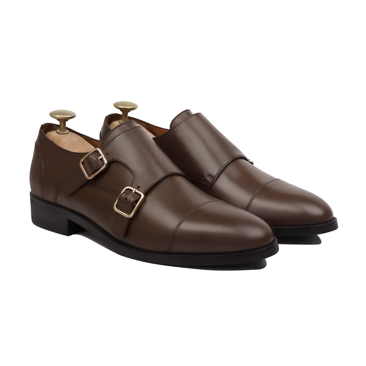 Men’s Brown Calf Leather Double Monk Strap Dress Shoes