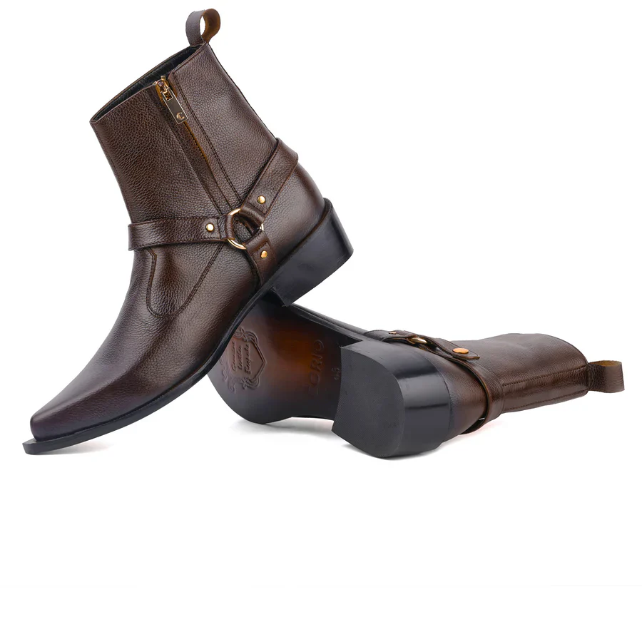 Men's Handmade Brown Leather Ankle Boots - Image 3