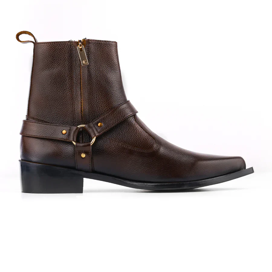 Men's Handmade Brown Leather Ankle Boots - Image 2