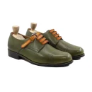 Men's Handmade Olive Green Leather Monk Strap Oxford Shoes