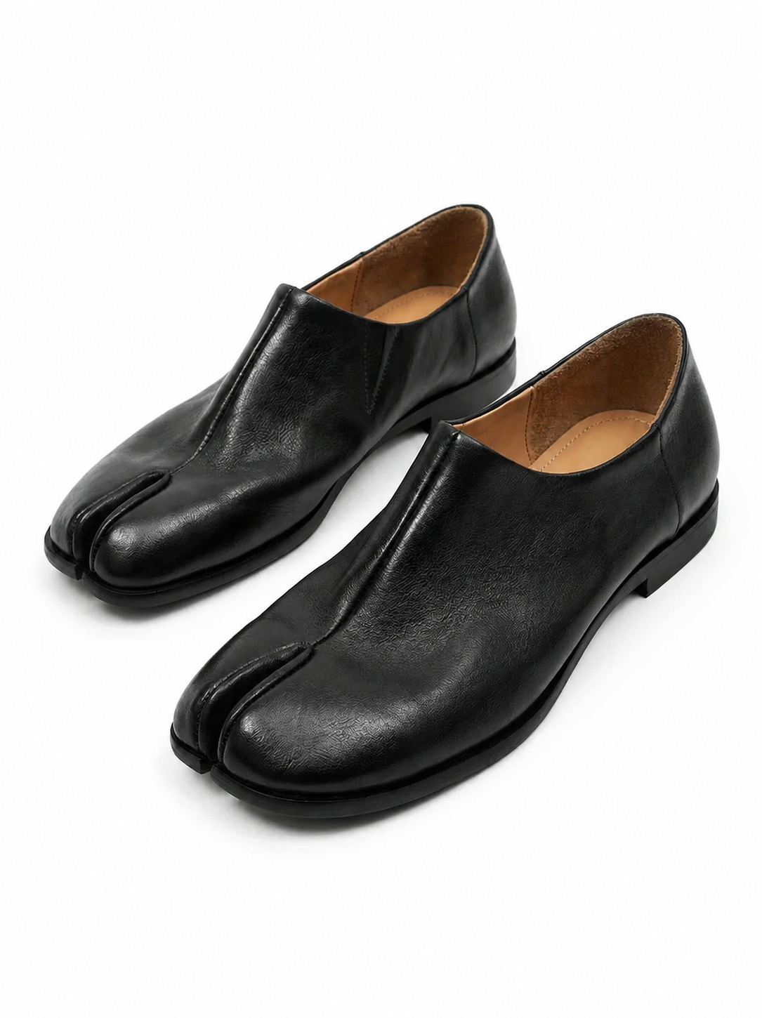 Men's Handmade Pure Leather Black Tabi Loafers – Split-Toe Minimalist