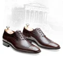 Handmade Brown Croc Embossed Calfskin Oxford Shoes for Men | Wingtip Brogue Leather Dress Shoes
