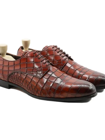 Men's Handmade Croc Embossed Leather Oxford Shoes