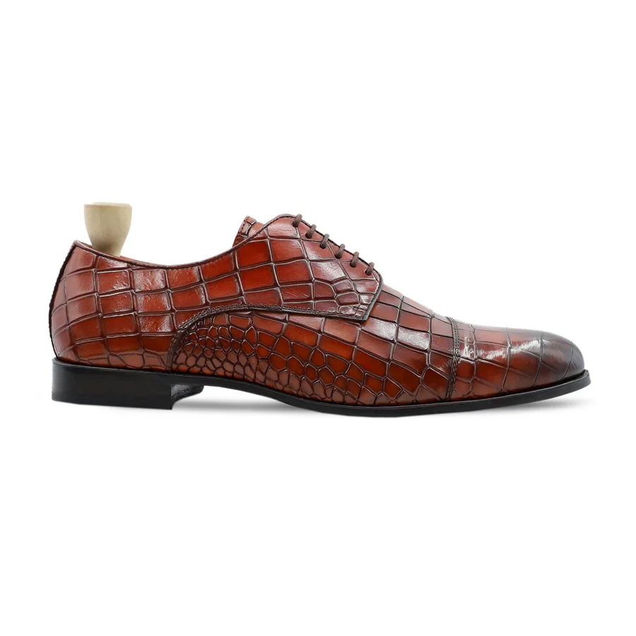Men's Handmade Croc Embossed Leather Oxford Shoes - Image 2