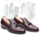 Handmade Burgundy Leather Tassel Loafers for Men | Italian Style Slip On Dress Shoes