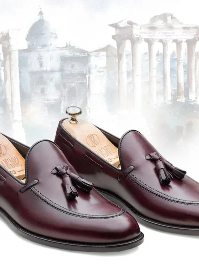 Handmade Burgundy Leather Tassel Loafers for Men | Italian Style Slip On Dress Shoes