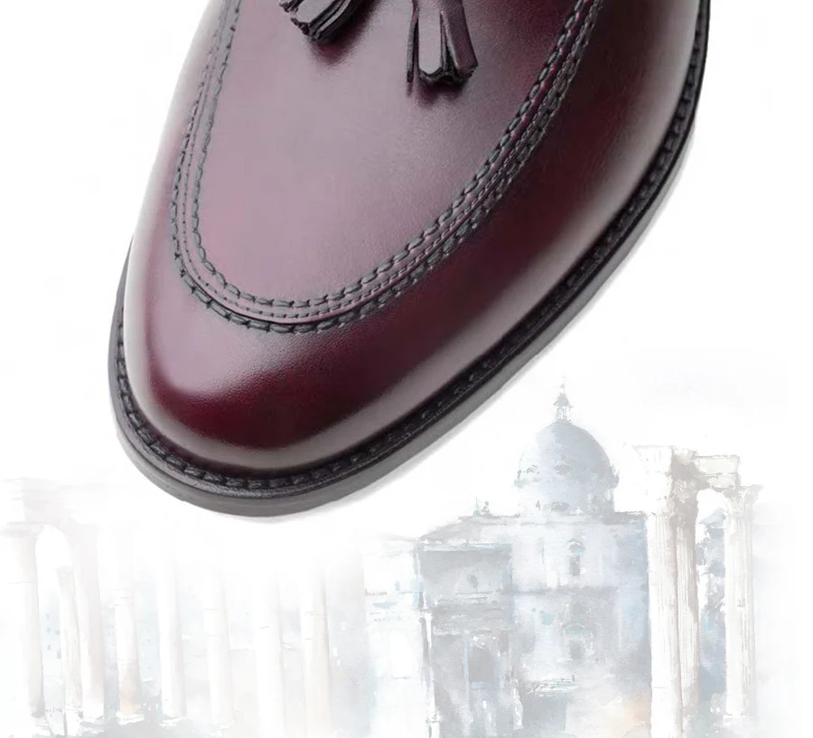 Handmade Burgundy Leather Tassel Loafers for Men | Italian Style Slip On Dress Shoes - Image 3